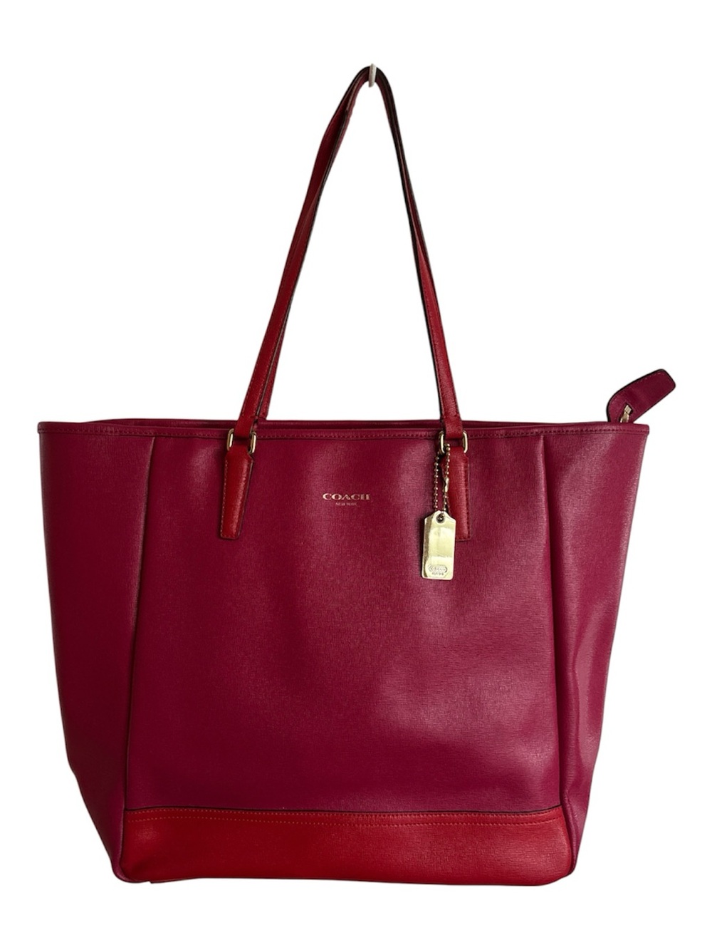 Coach Saffiano Leather Tote in magenta and red